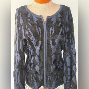 Anne Fontaine Zip Front Cardigan Textured Sweater | Size 42 (US 12) | Wool Blend